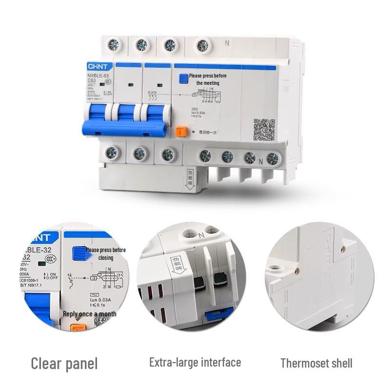 Chint 2P MCB Circuit Breaker with Air Switch, 220V RCD, 32A/63A, for Three-Phase Household Electrical Protection