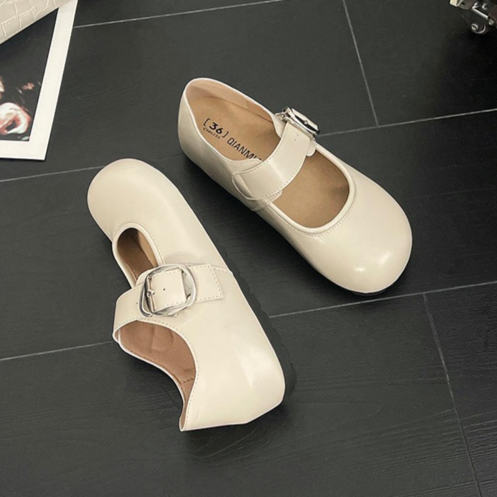 Fashion Mary Jane Shoes Women's Spring Versatile College Style Women's Shoes Soft-soled Ballet Inner Height Increasing Leather Shoes