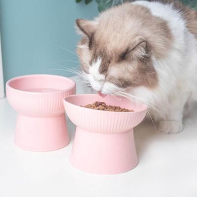 Ceramic Pet High Foot Bowl Slanted/Flat Mouth Pet Drinking Feeder  Water Container
