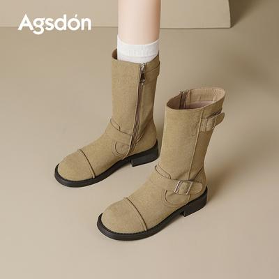 Augustine Martin Boots Women's 2025 New Autumn British Style Short Boots Thick-soled Medium Tube Maillard Western Boots