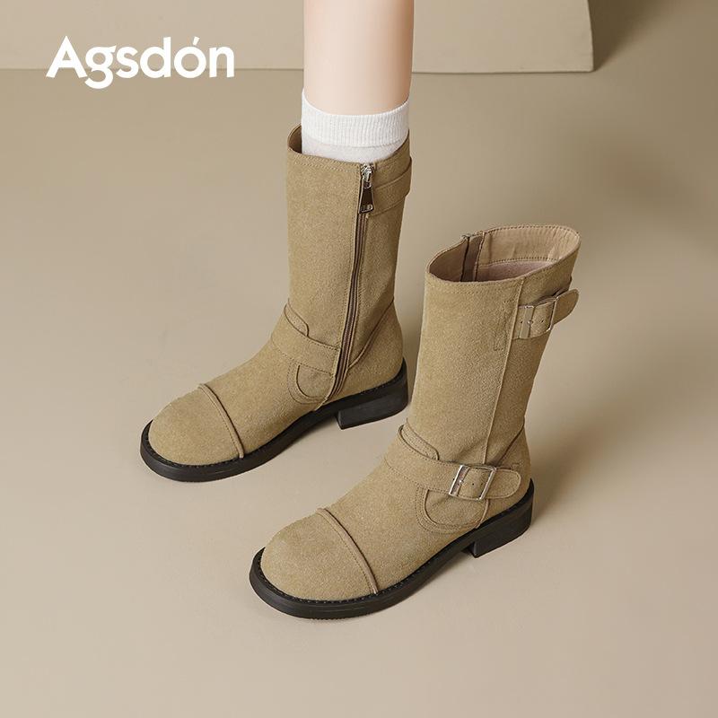 Augustine Martin boots women's 2025 new autumn British style short boots thick-soled medium tube Maillard western boots