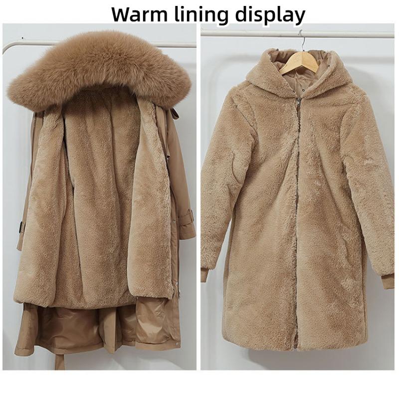 Women Winter Jacket Hooded X-Long Thick Faux Fur Padded Parkas Woman Distachable Plus Size Coat