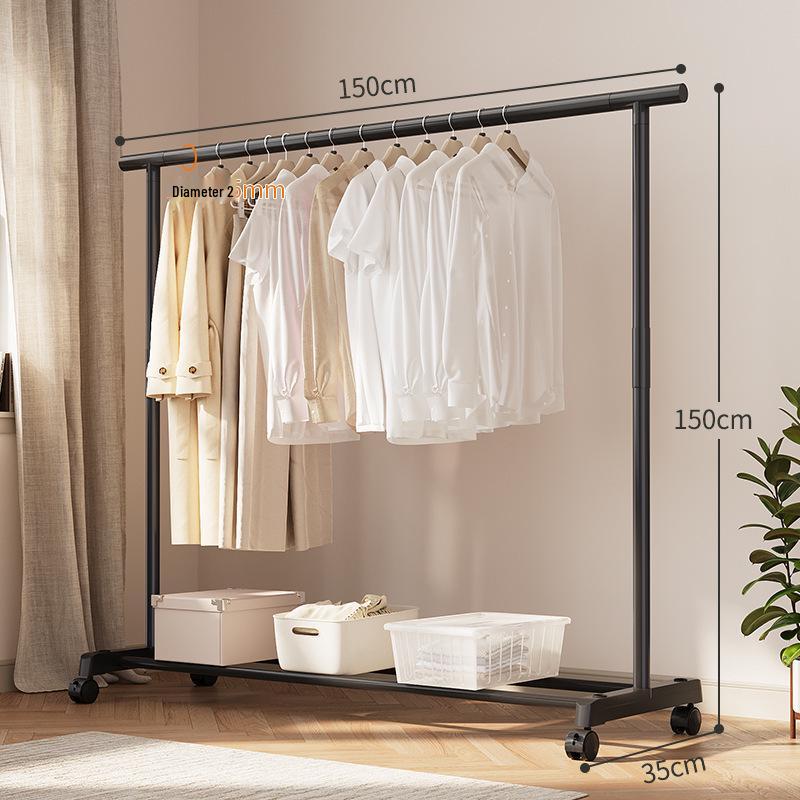 Extra Thick Double Row Vertical Clothes Rack with Wheels for Bedroom Storage
