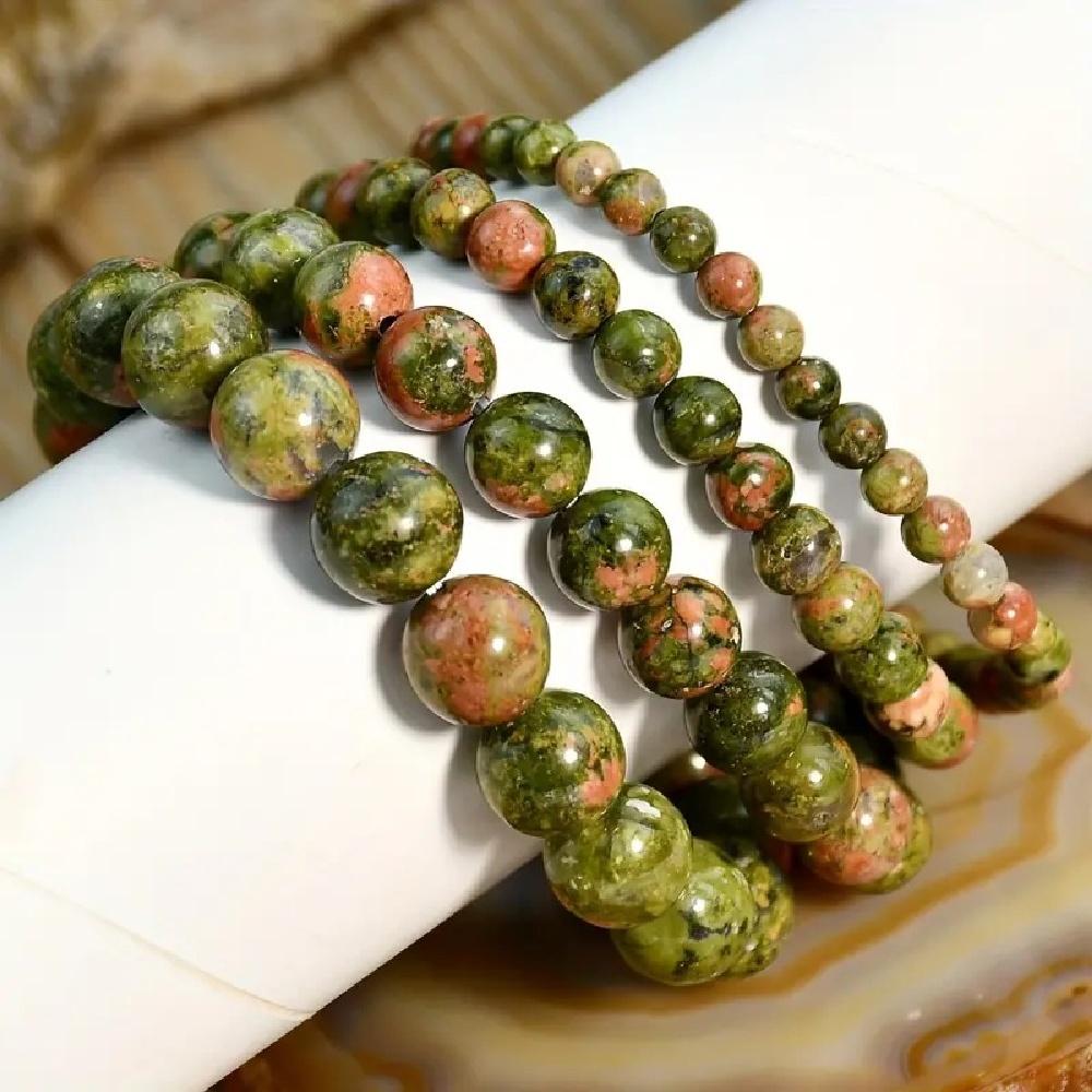 Natural Unaki Stone 4/6/8/10/12mm Red Green Beads 15"Strand Smooth Loose Spacer Beads for Jewelry Making DIY Bracelets Accessories