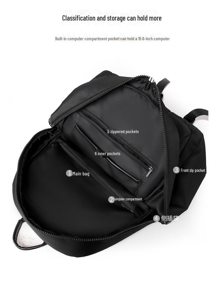 High-End Casual Waterproof Nylon Backpack: Fashionable, Lightweight Travel Bag for Men & Women, with Shoulder Straps & Laptop Compartment.