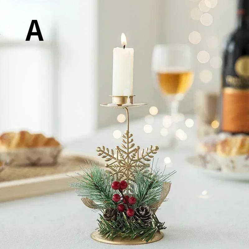 Christmas Home Decoration Candlestick Elk Snowflake Pentagram Candlestick Christmas Window Decoration Desktop Layout Candle