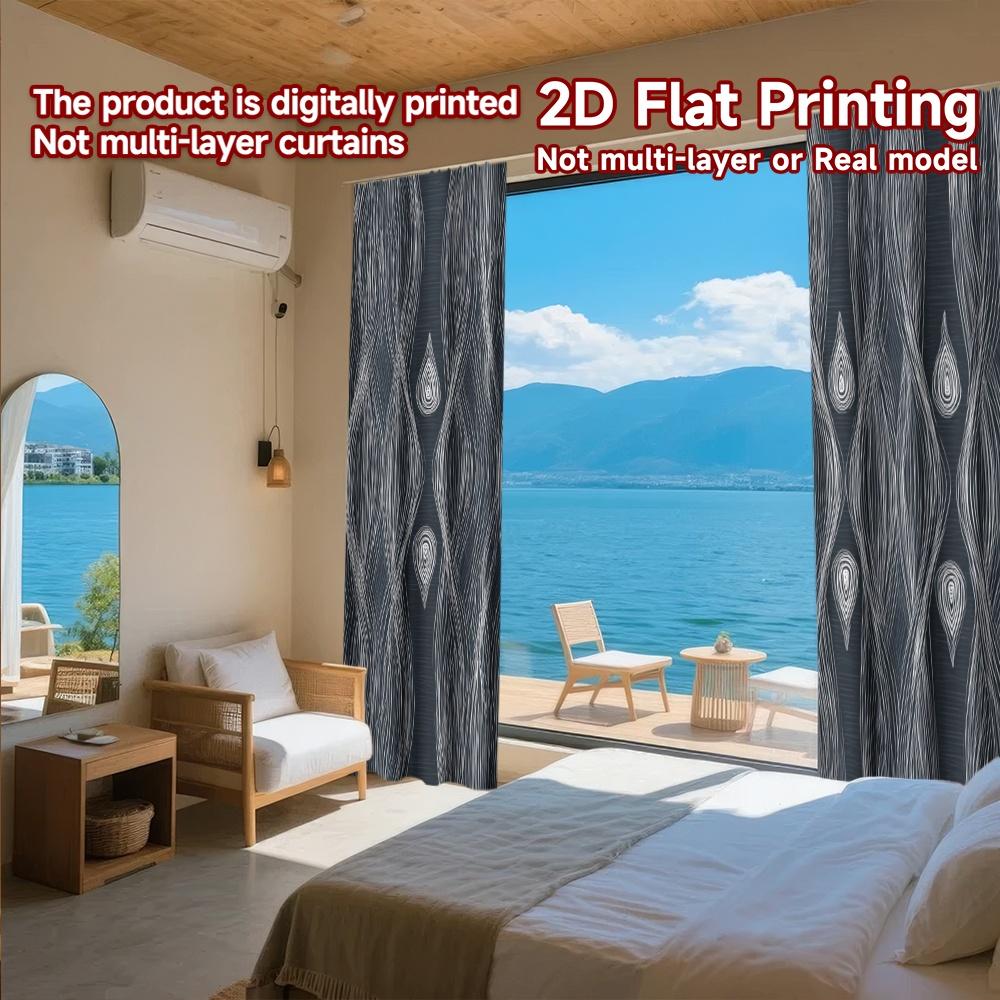 2D FLAT PRINTING 2pcs Curtains (Without Rod) Fluid Wave Design Easter Festival Minimalist Curtains Versatile Fabric Curtains