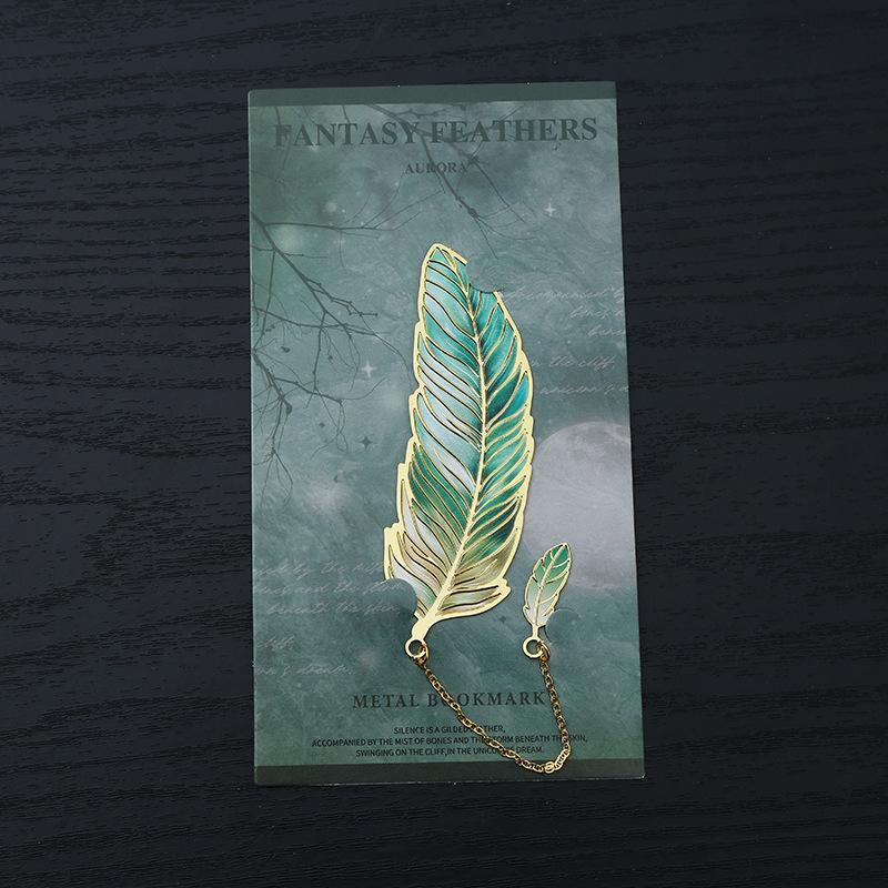 Enamel Feather Metal Bookmark With Gold Trim And Small Pendant Chain Perfect For Book Lovers Reading Gift School Office Use