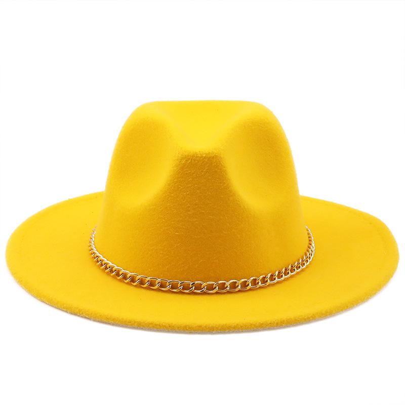 New thin chain accessories European and American autumn and winter solid color woolen top hat European and American fashion jazz hat