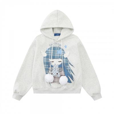 Unisex Oversized Hoodie With Cartoon Print Vintage Streetwear Casual Sweatshirt Teens Adults