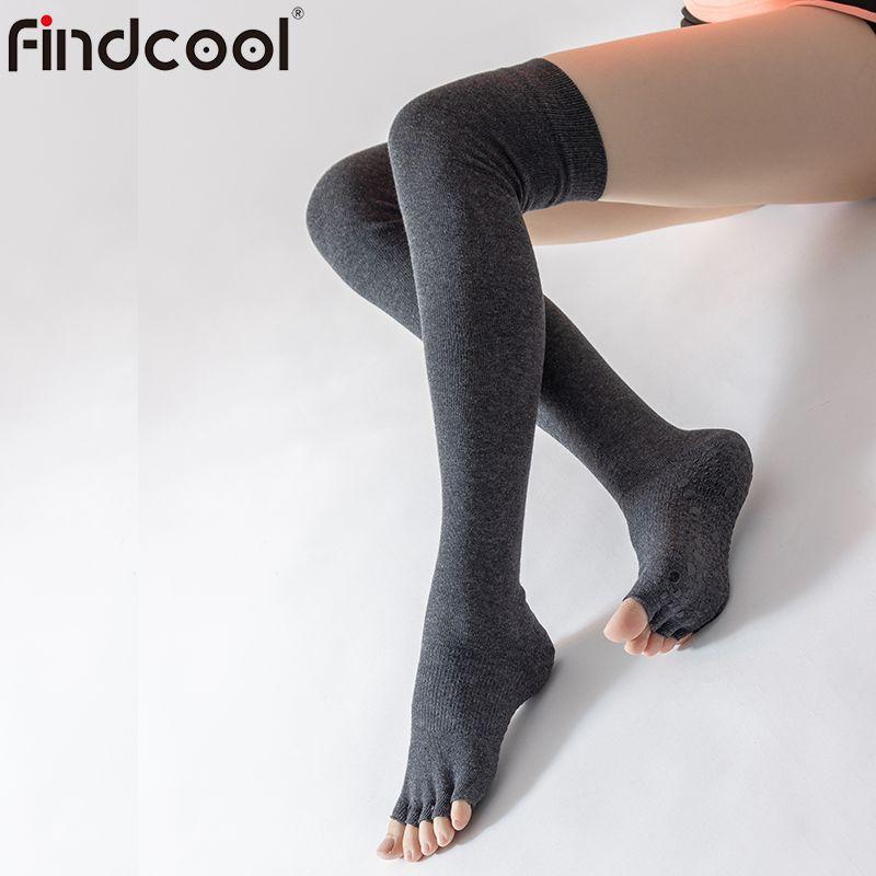

Findcool Длинные носки для йоги с открытыми пальцами, женские носки до колена, носки для йоги с пальцами, танцевальные колготки, нескользящие носки из чистого хлопка Dark gray-Long Barrel Open Toe