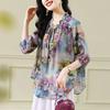 Large Size Chiffon Women's Summer Floral High-end Retro Loose Top