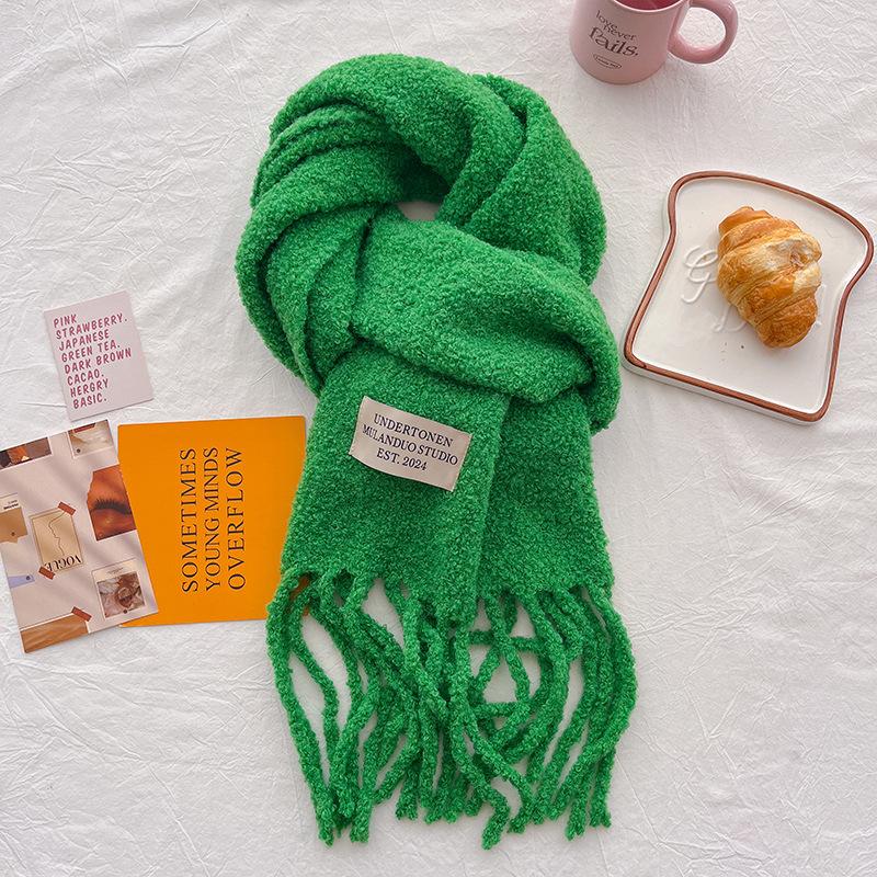 

Зимняя атмосфера Белый шарф Теплый шарф из плюша ягненка Женский зимний класс Утолщенная кисточка Шаль для пары зелёный