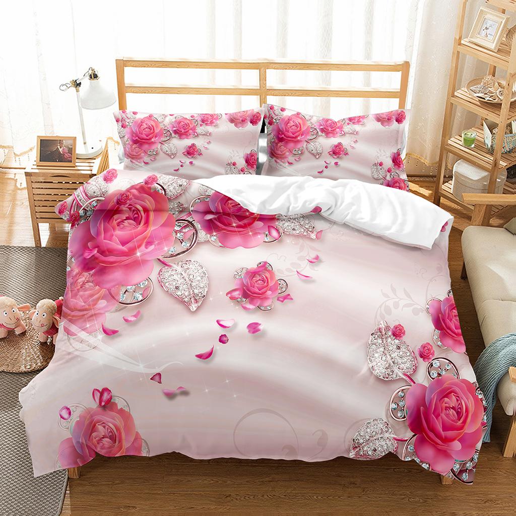 Comforter Romantic Rose Twin Queen Floral Bedding Set Microfiber Blossom Flowers For Valentine'S Day Wedding Decor