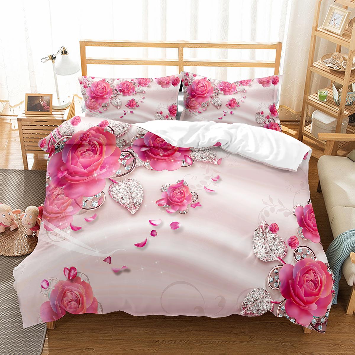 

Романтичный пододеяльник с розами Twin Queen Floral Set Beds Microfiber Blossom Flowers Quilt Cover For Valentine s Wedding Decor EU single(135x200cm)