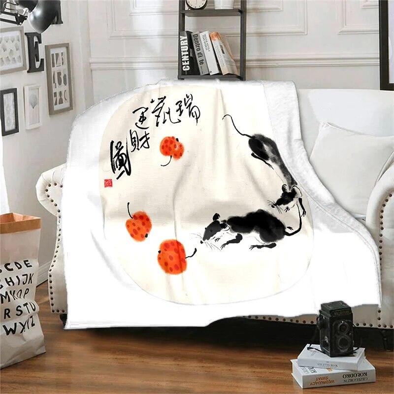 Twelve Chinese Zodiac Signs Pattern Printing Manta Sofa Bed Cover Soft  Blanket Plaid Soft Warm Flannel Throw Blankets Fans Gif