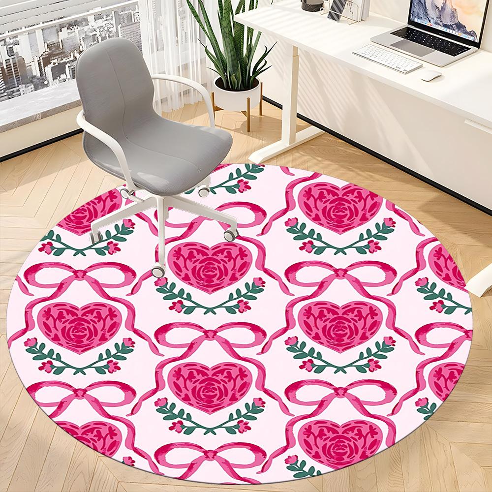1pc Heart-patternedChair Carpet for Office, Indoor Non-Slip Washable Polyester Fiber Carpet, Mat For Office, Machine Washable