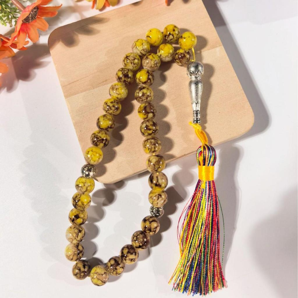 Middle East Islamic Prayer Beads: 33 Large 10mm Flower Glass Beads Ornament