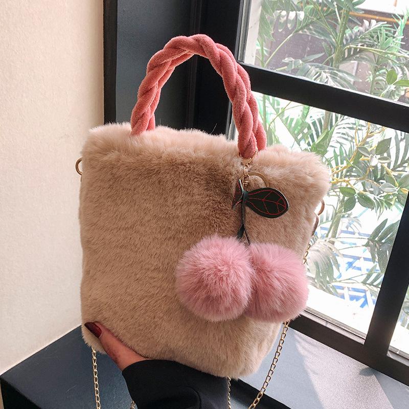 Cute Cherry Girl Plush Handbag Bag for Women Korean New Autumn and Winter Fur One-shoulder Crossbody Bag for Women