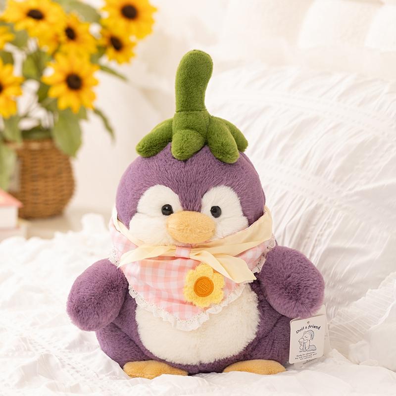 25-60cm Creative Purple Penguin Plushie Cute Penguin In Vegetable Eggplant Plush Toy Kawaii Christmas Gift Pillow
