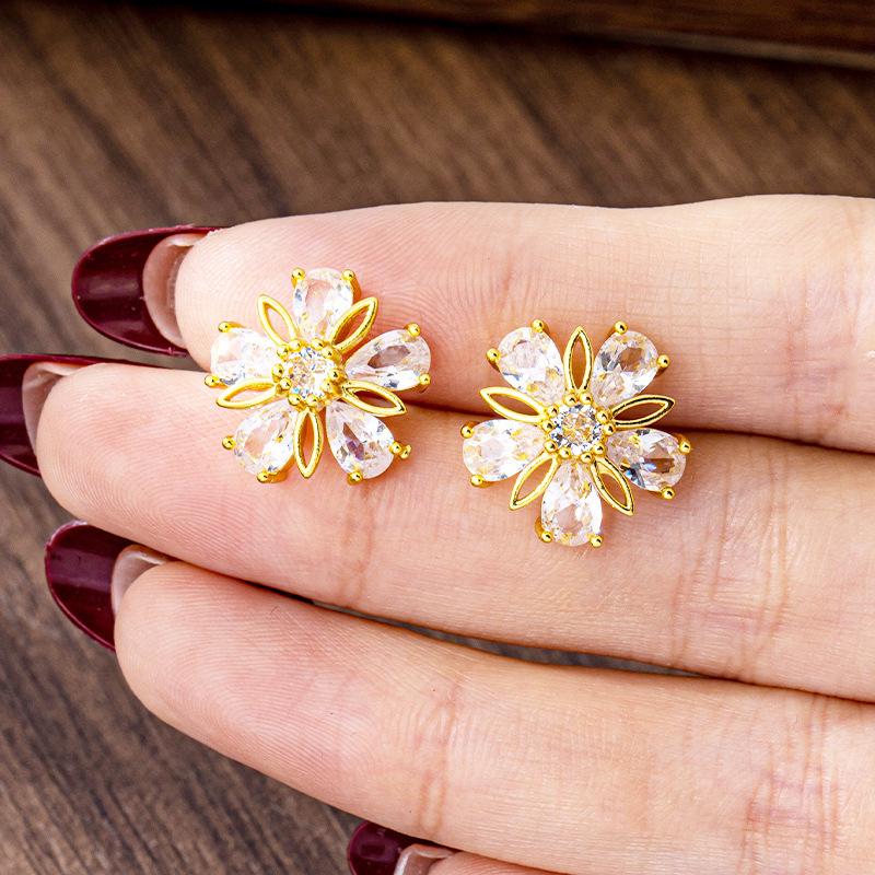Luxuriöse pastorale Zirkon-Blütenstecker - Damen Gold, Vielseitiger & Langlebiger farbechter Schmuck