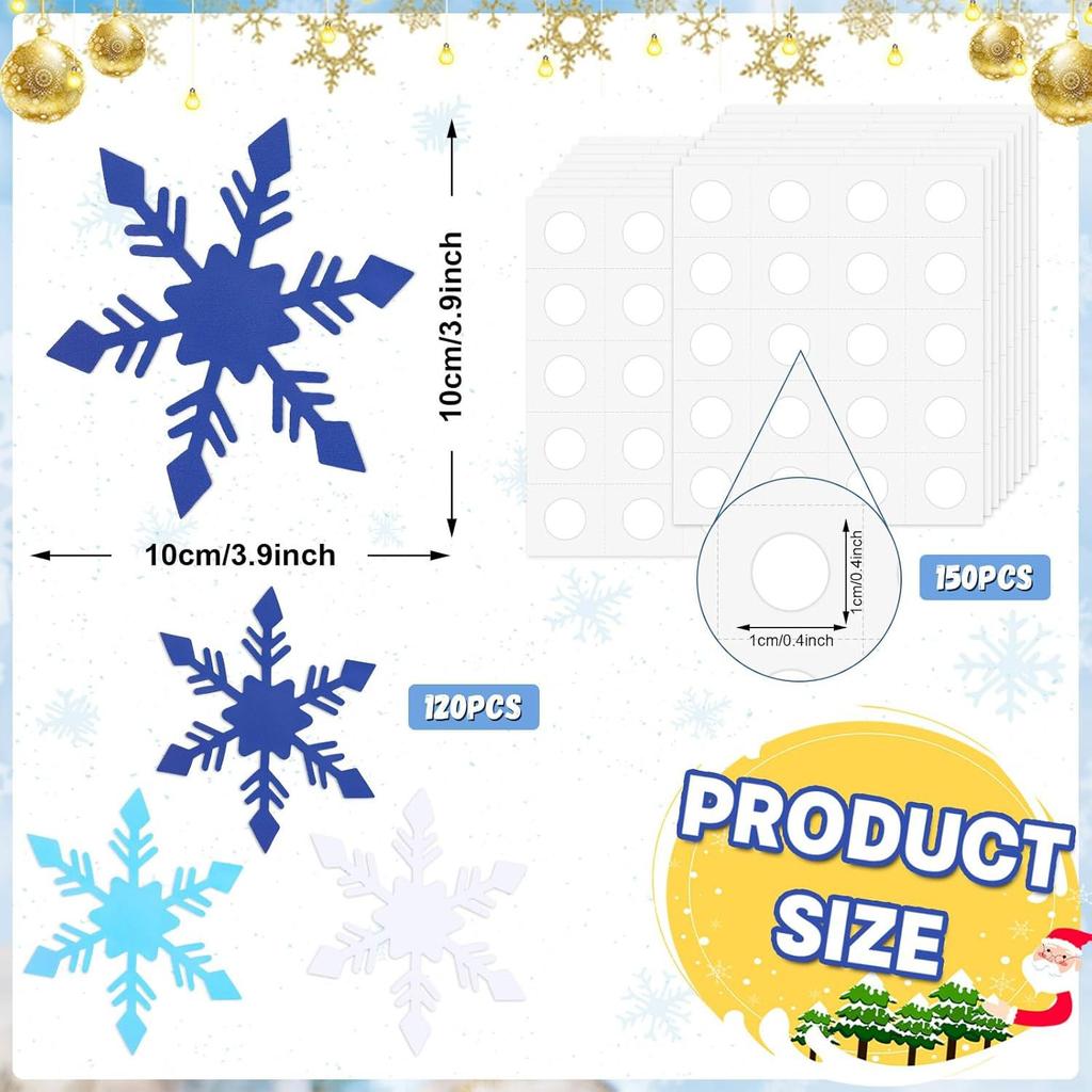 1 Set Paper Snowflake Cutouts 4" Double-Sided Snowflakes Paper for Classroom Bulletin Board Holiday Decors Winter Themed Party