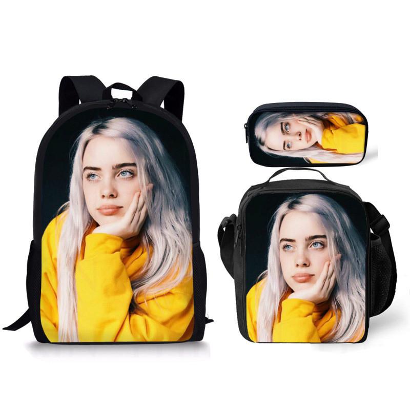 Zaino Grande Capacità Billie Eilish Con Astuccio E Borsa Pranzo Per Studenti