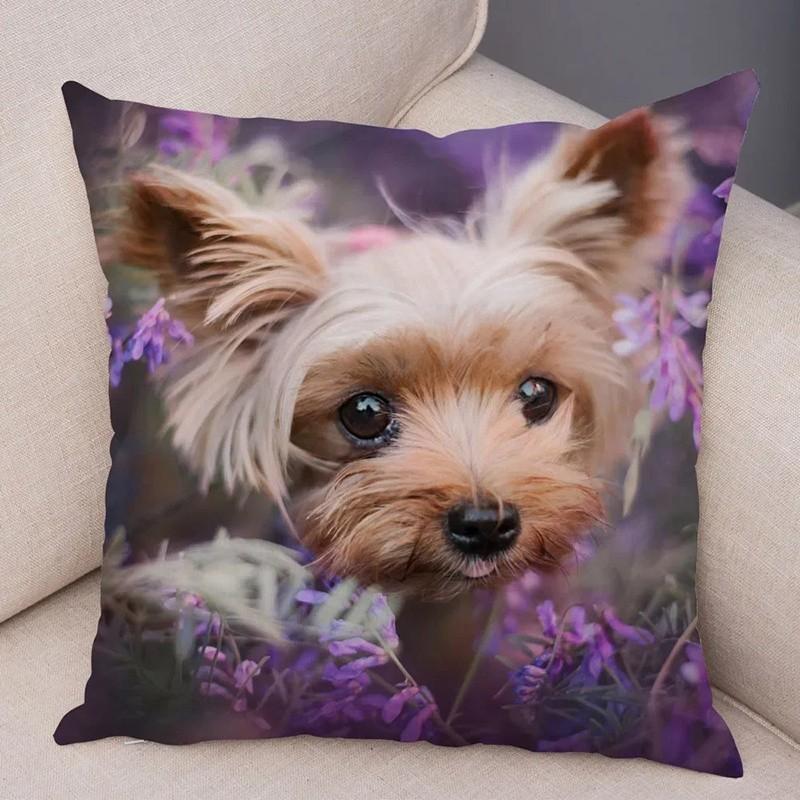 Yorkshire Terrier In Blumigen Rosa Szenen Muster Kissenbezug Geeignet Für Sofa Schlafzimmer Auto Kissenbezug