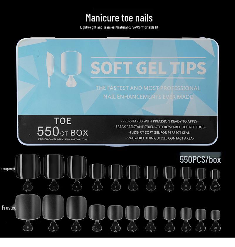 550pcs Foldable Transparent False Toenail Tips - Full Cover Frosted Design
