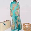 1116 new European and American retro printing satin short-sleeved lapel shirt + trousers casual suit