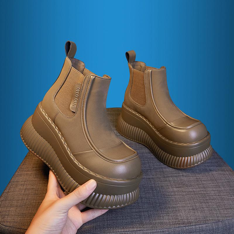 thick-soled cigarette boots women's autumn and winter new mid-tube Chelsea women's boots versatile height-increasing short boots black Martin boots