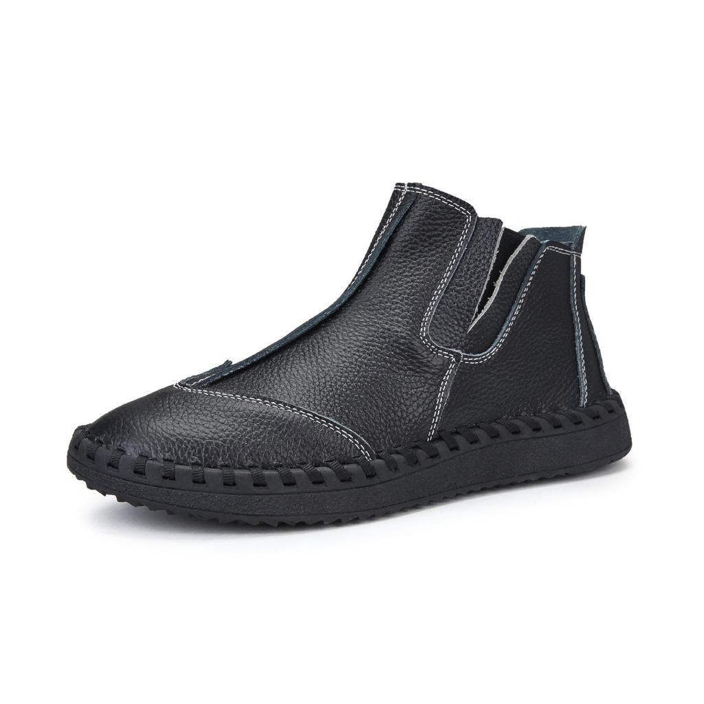 Men's Leather Slip-On High-Top Casual Shoes - Soft Sole, Genuine Cowhide for Autumn/Winter