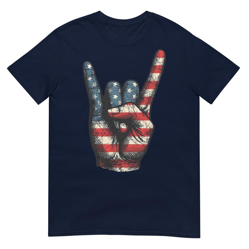 Retro Merica Rock Sign 4th Of July Vintage Usa American Flag TShirt