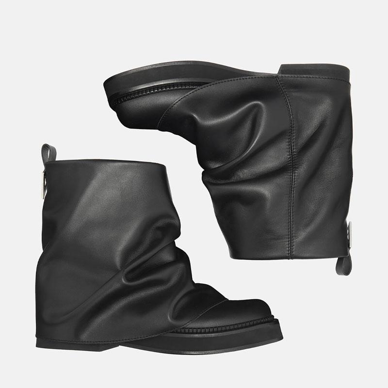 Yeni Süet Savaş Botları Kadın Sokak Stili Katlanabilir Moda Botçuklar Günlük Yuvarlak Burun Düz Giyilen Modern Botlar