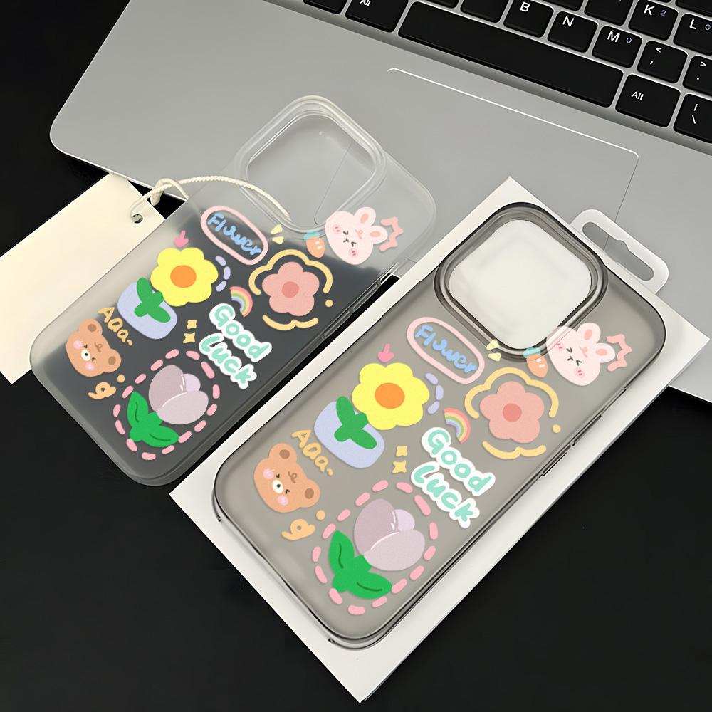 Mobile Phone Cases for iPhone 11 13 15 Pro Max 12 14 Pro Max Case iPhone 16 15 Plus 13 Pro 12 Mini 13 Mini Frosted Texture Painted Cartoon Flowers