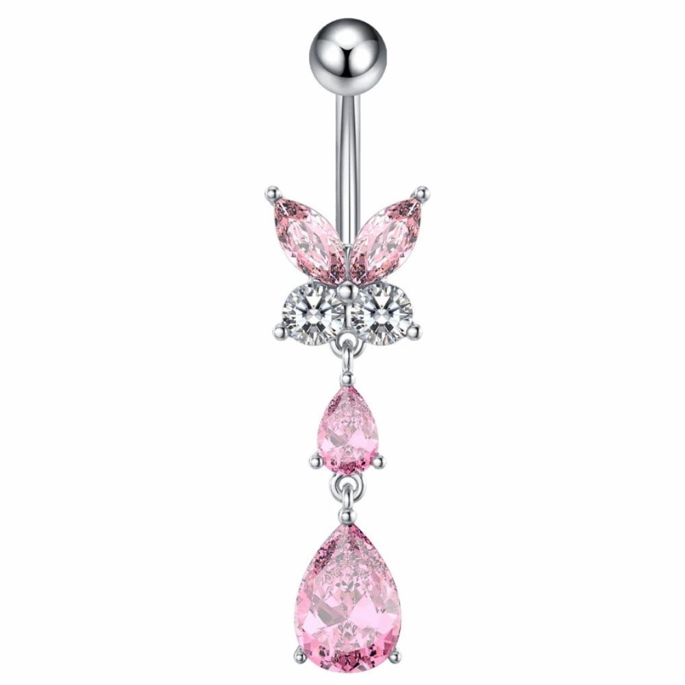 Zinc Zinc Alloy Butterfly Belly Button Ring Zircon Crystals Dangled Navel Ring Drop Navel Piercing Ring  Gift