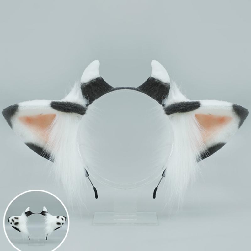 Plush Ears Hair Hoop Halloween Cow Ears Headband Furry Cartoon Animal Hairband Anime Fancy Dress Cosplay Headdress
