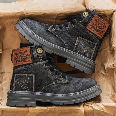 Men's High Top Denim Boots, Casual Sports Shoes, Trendy and Fashionable Men's Boots