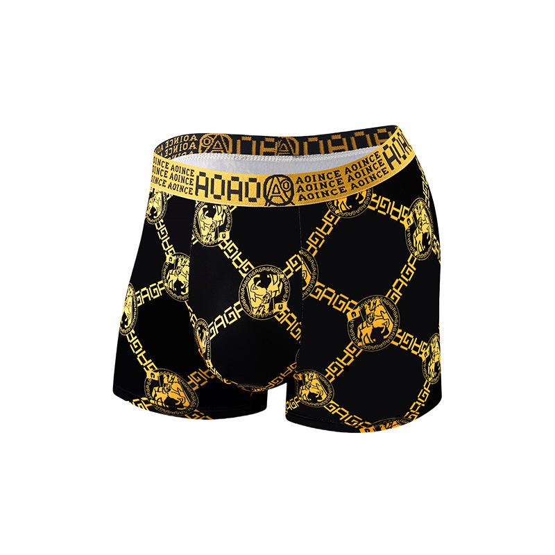 TEMU Black Gold Print Men's Breathable Plus Size Boxer Briefs