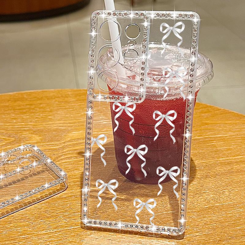 Diamantový měkký kryt s potiskem mašle pro Samsung Galaxy S25 Edge S24 S23 S22 Ultra S24 FE A56 A55 A54 A36 A35 A15 A16 A26 Kryt na telefon