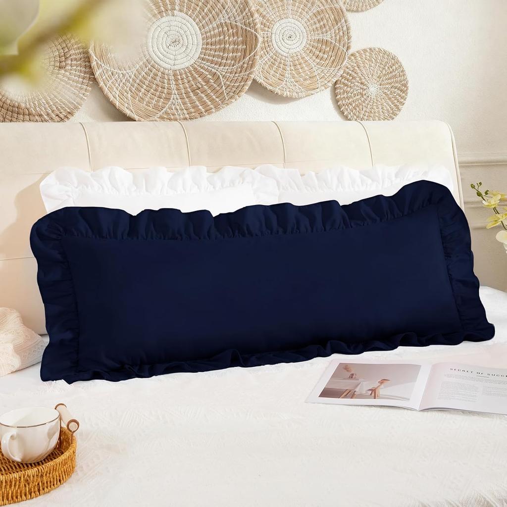 White Ruffle Lumbar Pillow Cover 12x20 Inch, Ruffled Cushion Case Covers for Couch Sofa Bed Living Room, Decorative Farmhouse Throw Pillow Cover,