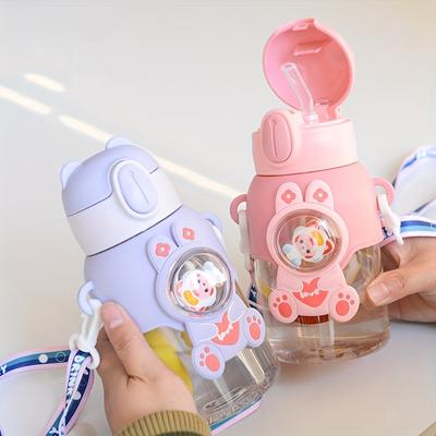 1pc 600ml Cute Water Cup Summer High-value Girl Plastic Portable Straw Large-capacity Water Bottle With Strap For Student School
