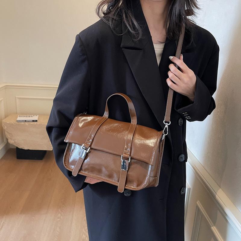 Retro přenosná malá taška pro ženy, zimní velkokapacitní dojíždějící dokumenty, malá čtvercová taška přes rameno