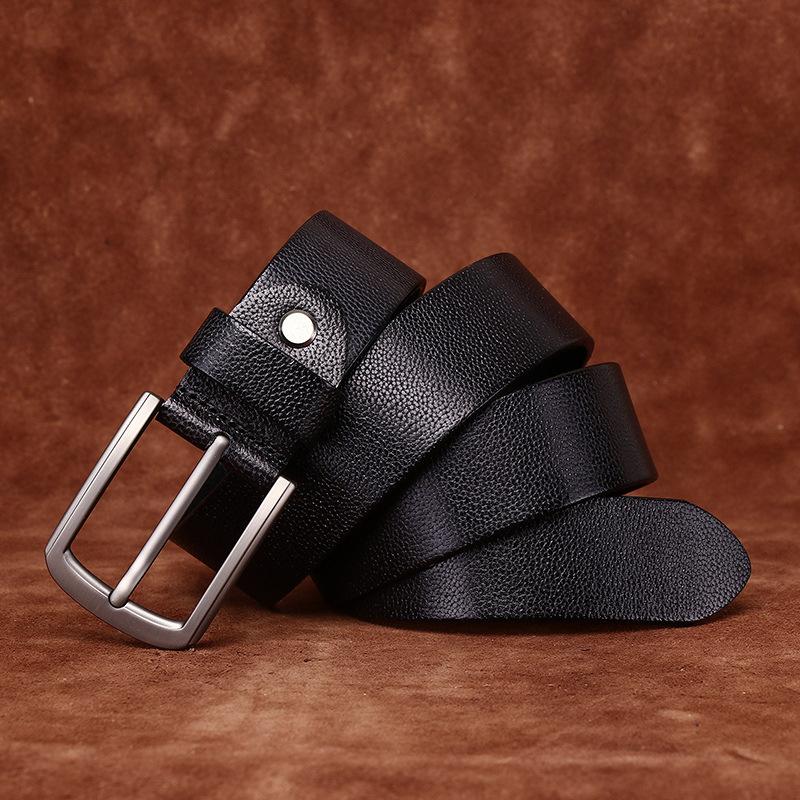 Fashion Versatile Lychee Embossed Retro Belt Men'S Leather Pin Buckle First Layer Cowhide Casual Jeans Belt Men'S