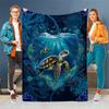 1pc Vintage Underwater World Turtle Print Flannel Blanket-Soft Warm All-Season Throw with Vibrant Sea Life Design, Perfect for Sofa, Bed, Office & Tra