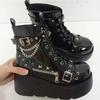 Botas de Plataforma Góticas Vampiro Cosplay Femininas de Cano Médio 2024 Inverno Cunhas Confortáveis Botas de Motocicleta Femininas