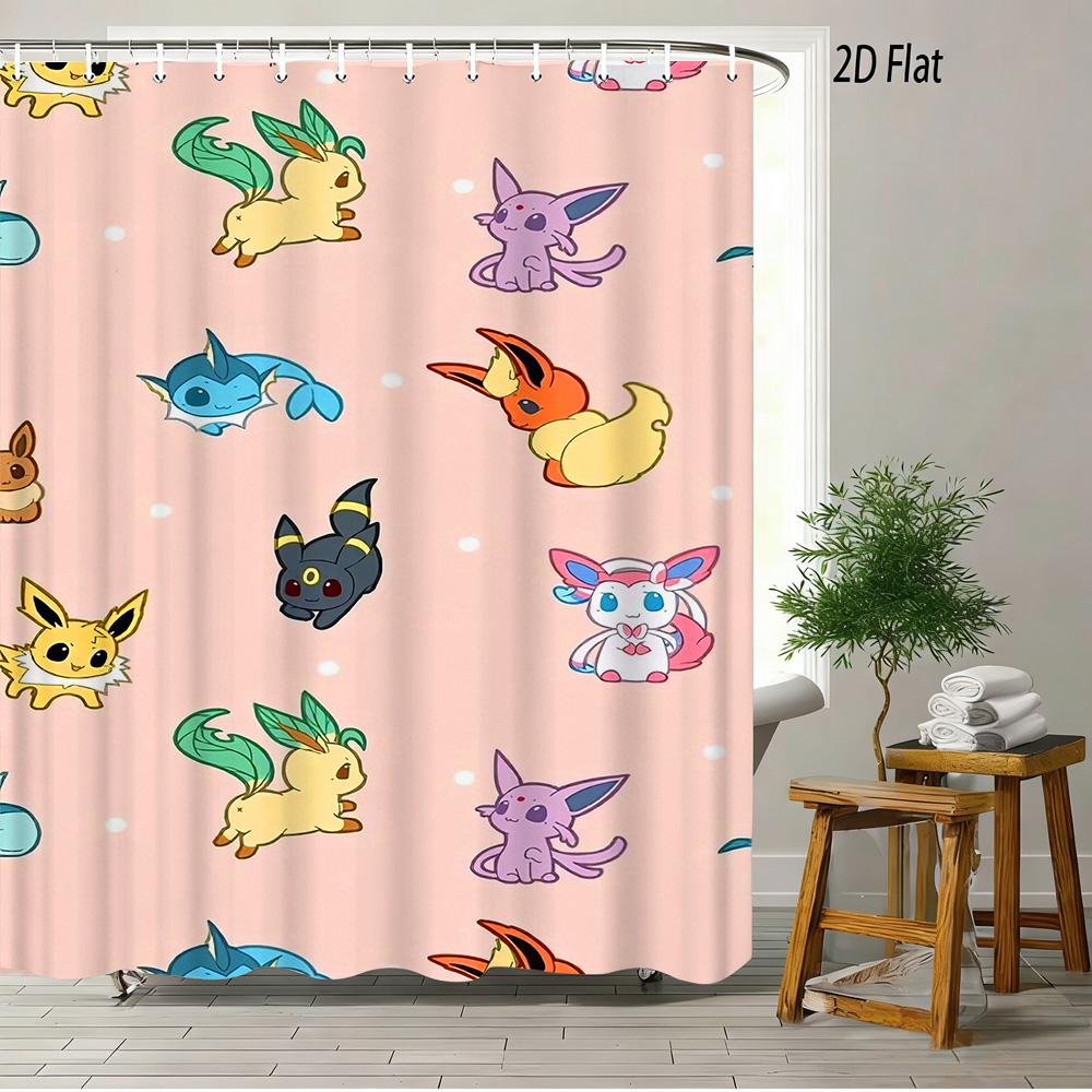 

2D Flat Pokemon Pikachu Evolution Group Electric Yellow Cartoon Bathroom Shower Curtain W60H190(CM)-1 Pcs