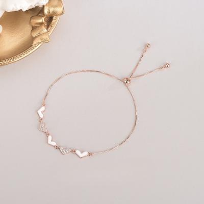 S925 Stříbrný náramek v korejském stylu s diamanty Love Heart, sladký a lehký luxusní náramek ve tvaru srdce, zatahovací a nastavitelný