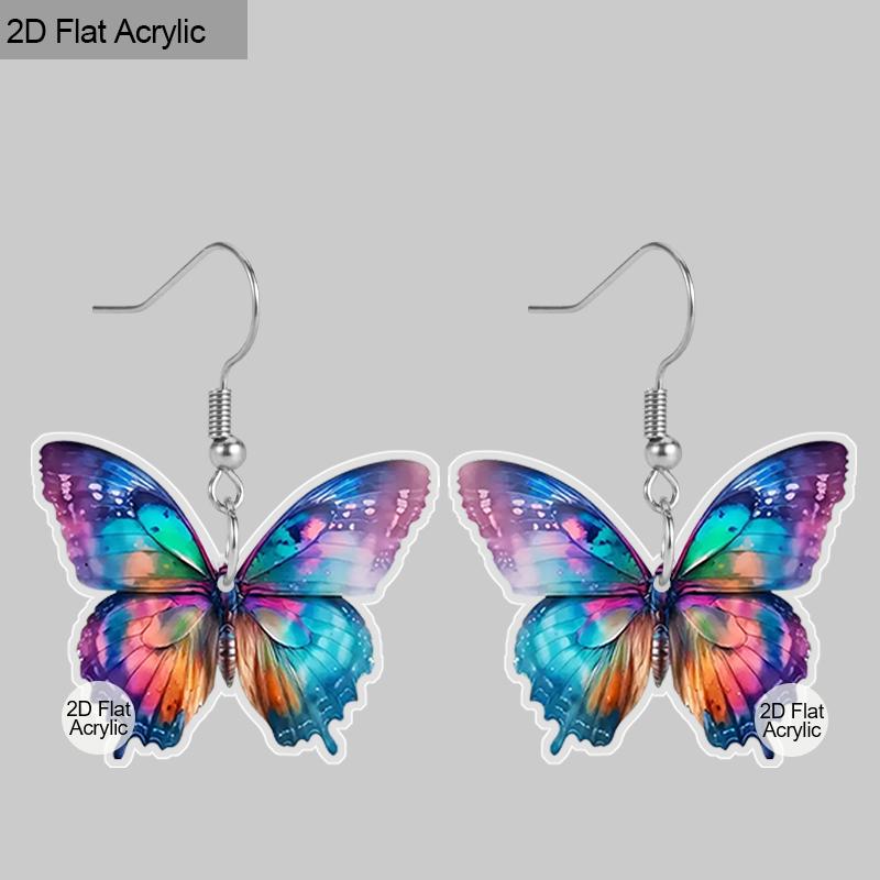 2D Flat Colorful Butterfly Elements Acrylic Material Dangle Earrings Lightweight Colorful Earrings for Women Jewelry Gifts