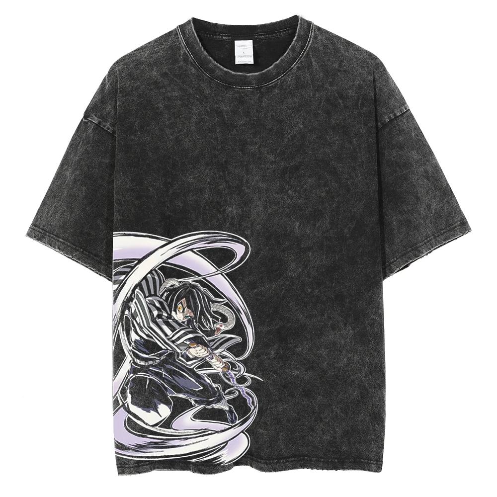 Anime Demon Slayer Kamado Tanjirou Grafikdruck T-Shirt Herren Manga T-Shirts Gewaschene Baumwolle T-Shirt Harajuku Männlich Vintage Tee